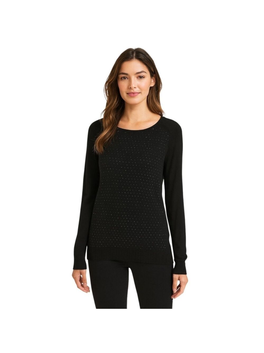 𝅺worthington Black Sparkle Pullover Scoop Neck Long Sleeves Knit Sweater Size L